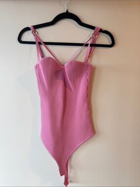 NICHOLAS Pink Ribbed Adjustable-Strap Kids Bodysuit